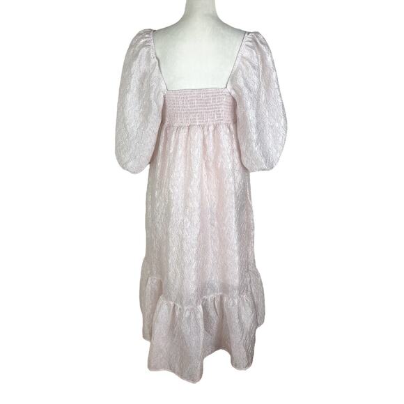 Anthropologie Textured Puff-Sleeve Midi Dress Light Pink Size Medium NEW - Picture 4 of 10
